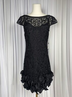 GUESS Black Embroidered Cap-Sleeve Mini Dress Women’s Size 4